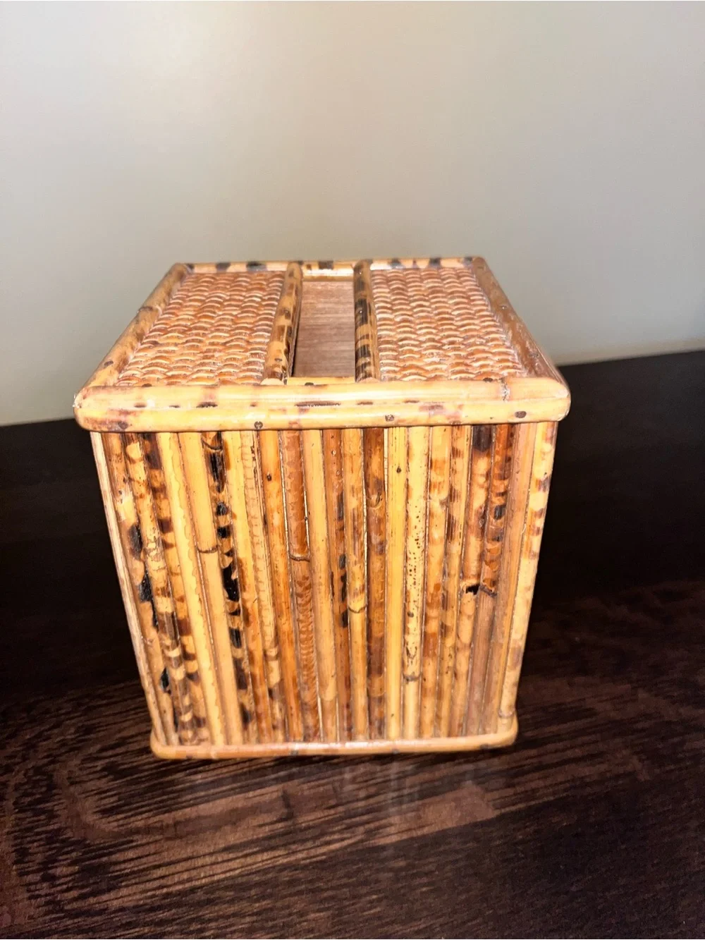 Vintage MCM Rattan Pencil Bamboo Tissue Box Cover Boho